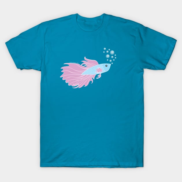 Blue and Lavender Beta Fish Making a Bubble Nest T-Shirt by JadedOddity